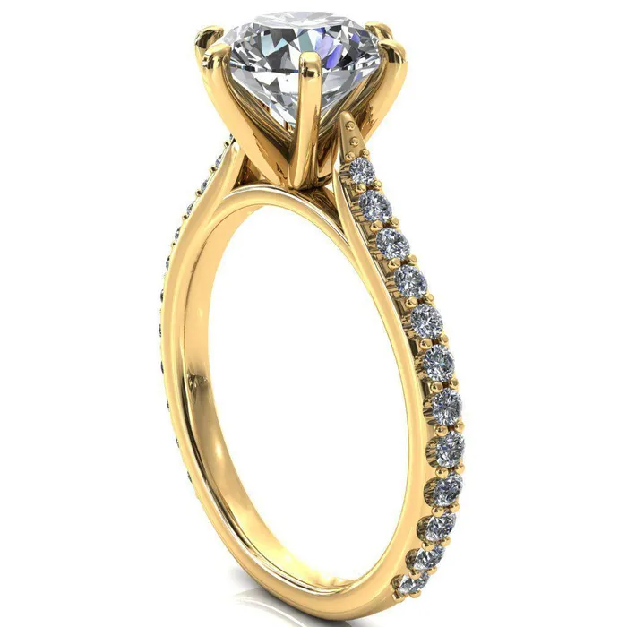 Fire Brilliance Kelsy Round Center Stone 6 Prong 34 Shared Scalloped Inverted Cathedral Ring Rings