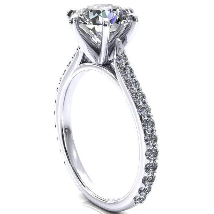 Fire Brilliance Kelsy Round Center Stone 6 Prong 34 Shared Scalloped Inverted Cathedral Ring Rings