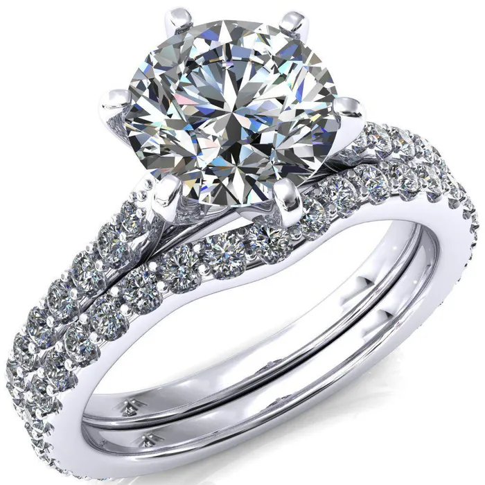 Fire Brilliance Kelsy Round Center Stone 6 Prong 34 Shared Scalloped Inverted Cathedral Ring Rings