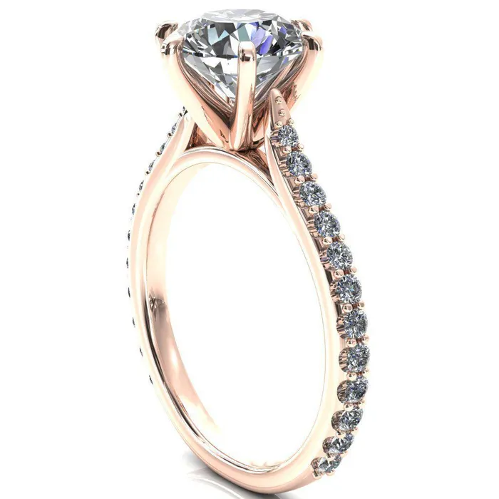 Fire Brilliance Kelsy Round Center Stone 6 Prong 34 Shared Scalloped Inverted Cathedral Ring Rings