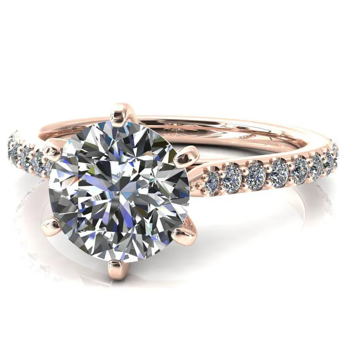 Fire Brilliance Kelsy Round Center Stone 6 Prong 34 Shared Scalloped Inverted Cathedral Ring Rings