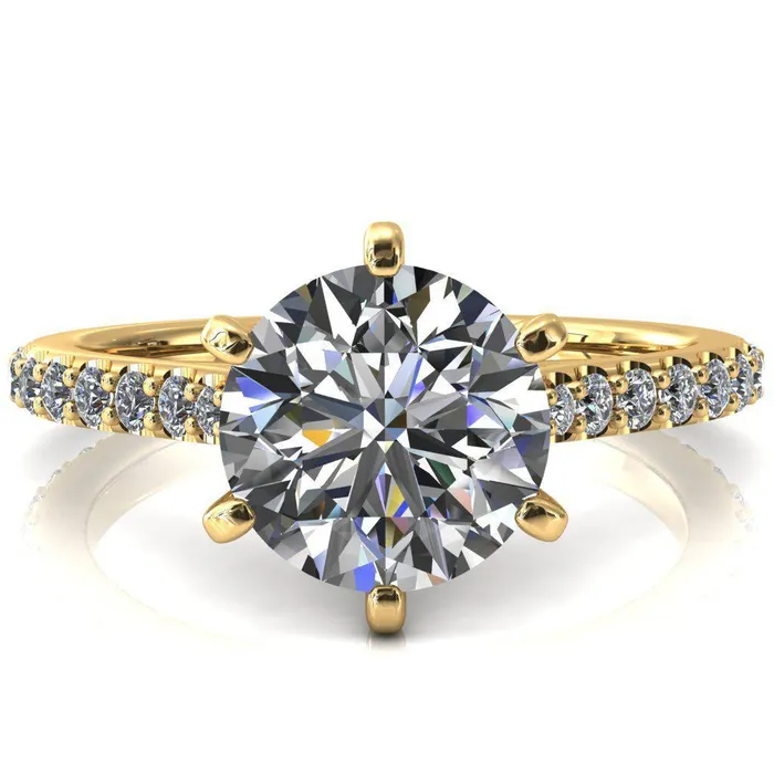 Fire Brilliance Kelsy Round Center Stone 6 Prong 34 Shared Scalloped Inverted Cathedral Ring Rings