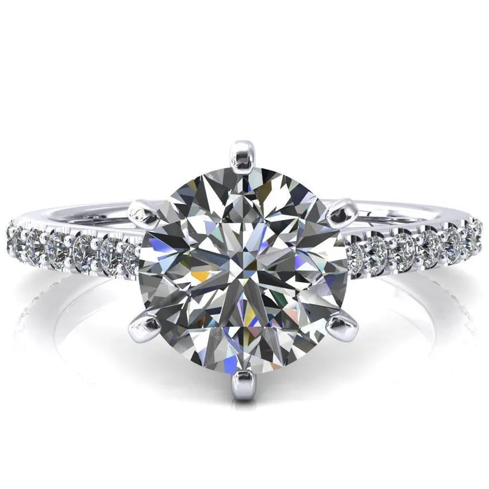 Fire Brilliance Kelsy Round Center Stone 6 Prong 34 Shared Scalloped Inverted Cathedral Ring Rings