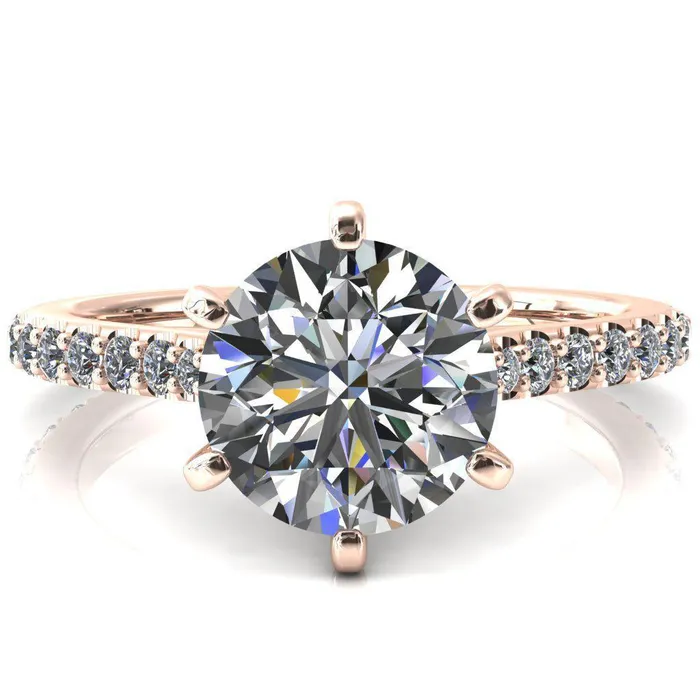 Fire Brilliance Kelsy Round Center Stone 6 Prong 34 Shared Scalloped Inverted Cathedral Ring Rings