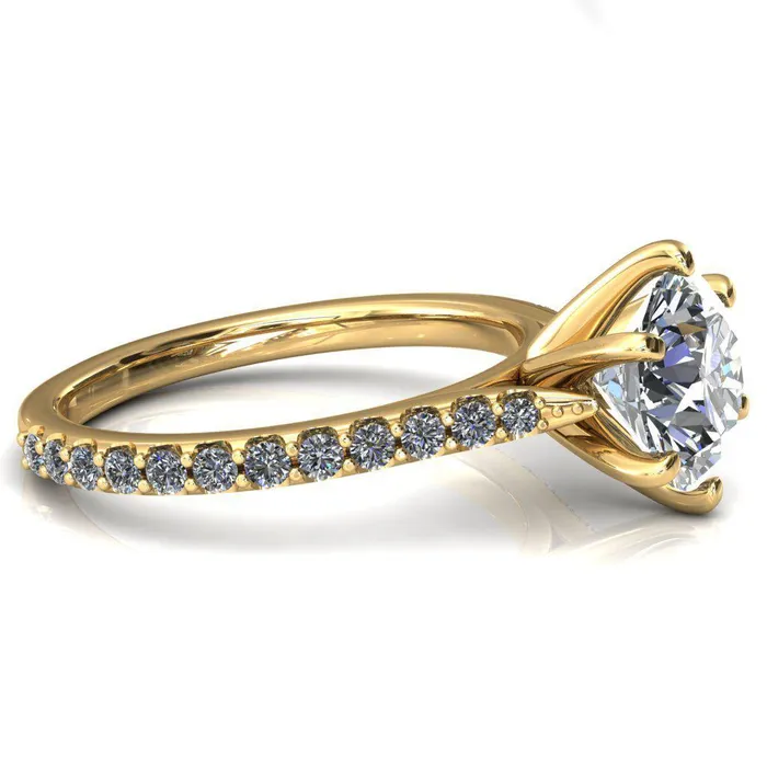 Fire Brilliance Kelsy Round Center Stone 6 Prong 34 Shared Scalloped Inverted Cathedral Ring Rings