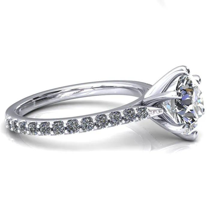 Fire Brilliance Kelsy Round Center Stone 6 Prong 34 Shared Scalloped Inverted Cathedral Ring Rings