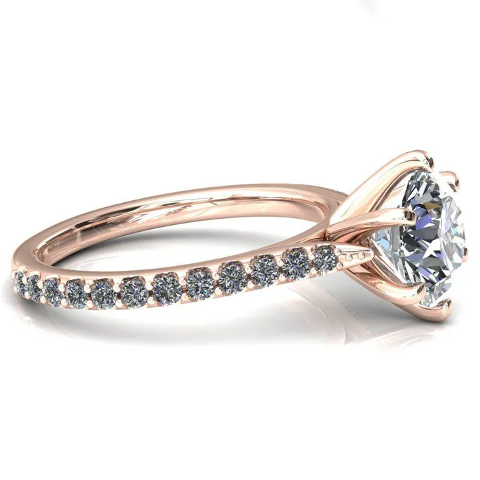 Fire Brilliance Kelsy Round Center Stone 6 Prong 34 Shared Scalloped Inverted Cathedral Ring Rings