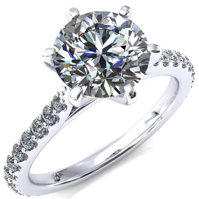 Fire Brilliance Kelsy Round Center Stone 6 Prong 34 Shared Scalloped Inverted Cathedral Ring Rings