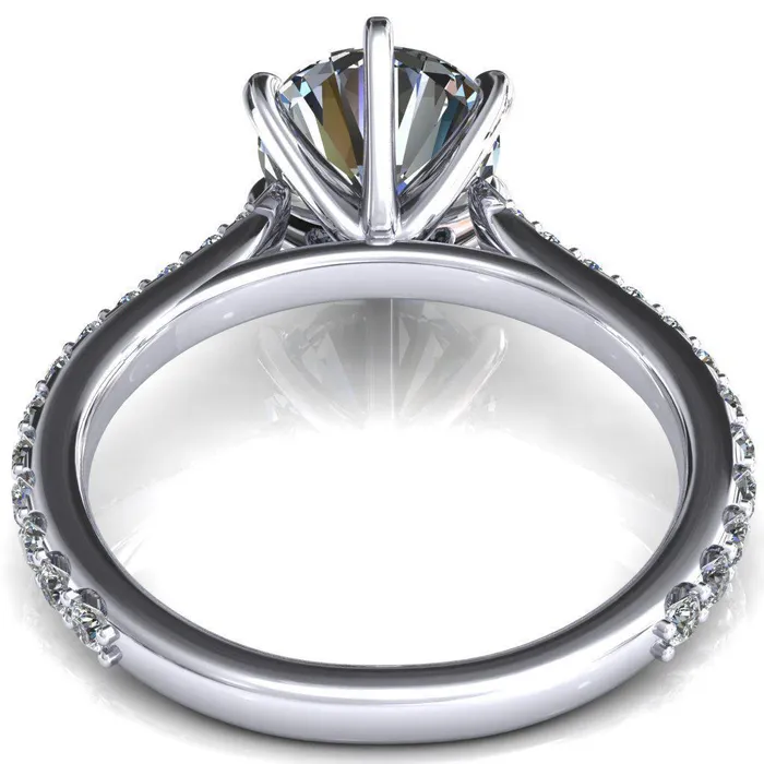 Fire Brilliance Kelsy Round Center Stone 6 Prong 34 Shared Scalloped Inverted Cathedral Ring Rings