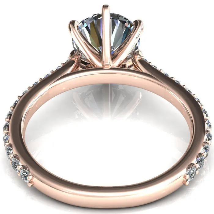 Fire Brilliance Kelsy Round Center Stone 6 Prong 34 Shared Scalloped Inverted Cathedral Ring Rings