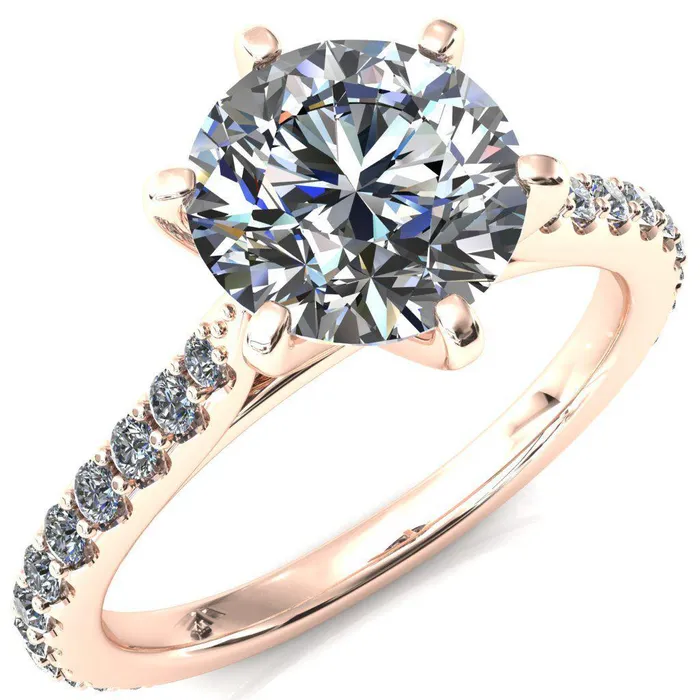 Fire Brilliance Kelsy Round Center Stone 6 Prong 34 Shared Scalloped Inverted Cathedral Ring Rings