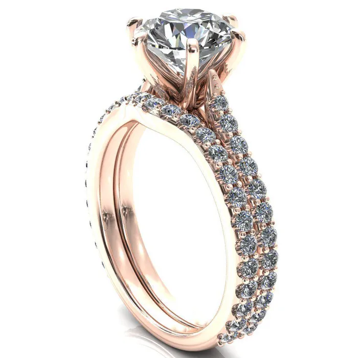 Fire Brilliance Kelsy Round Center Stone 6 Prong 34 Shared Scalloped Inverted Cathedral Ring Rings