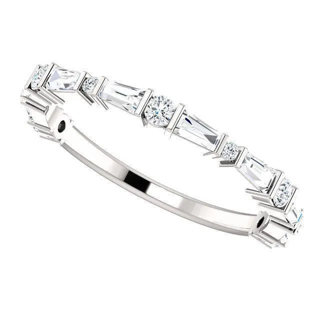 Fire Brilliance Kenla Round and Tapered Baguette Diamond 34 Eternity Bar Set Band Rings