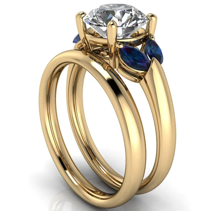 Fire Brilliance Rings Adrenne Round Center Stone 4 Prong Double Alexandrite Marquise Side Ring