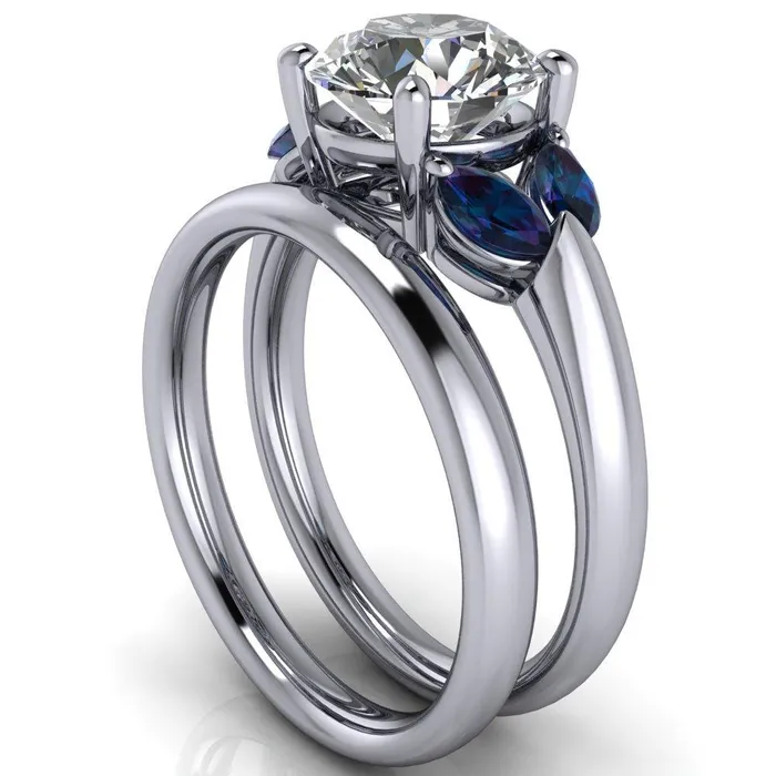 Fire Brilliance Rings Adrenne Round Center Stone 4 Prong Double Alexandrite Marquise Side Ring