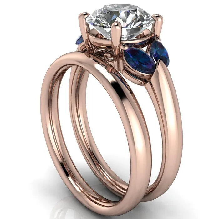 Fire Brilliance Rings Adrenne Round Center Stone 4 Prong Double Alexandrite Marquise Side Ring