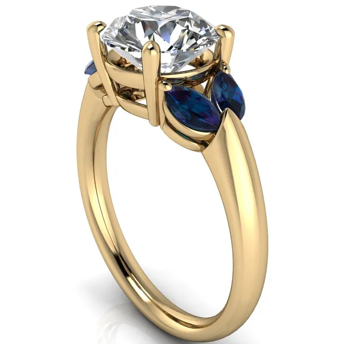 Fire Brilliance Rings Adrenne Round Center Stone 4 Prong Double Alexandrite Marquise Side Ring