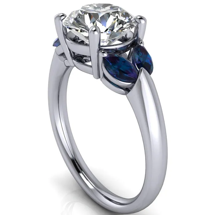 Fire Brilliance Rings Adrenne Round Center Stone 4 Prong Double Alexandrite Marquise Side Ring