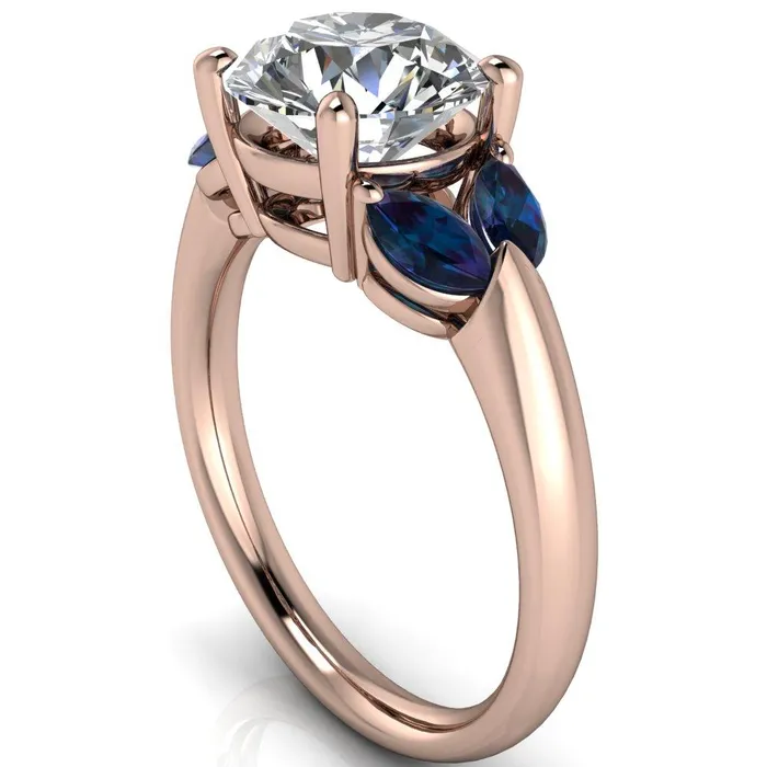 Fire Brilliance Rings Adrenne Round Center Stone 4 Prong Double Alexandrite Marquise Side Ring