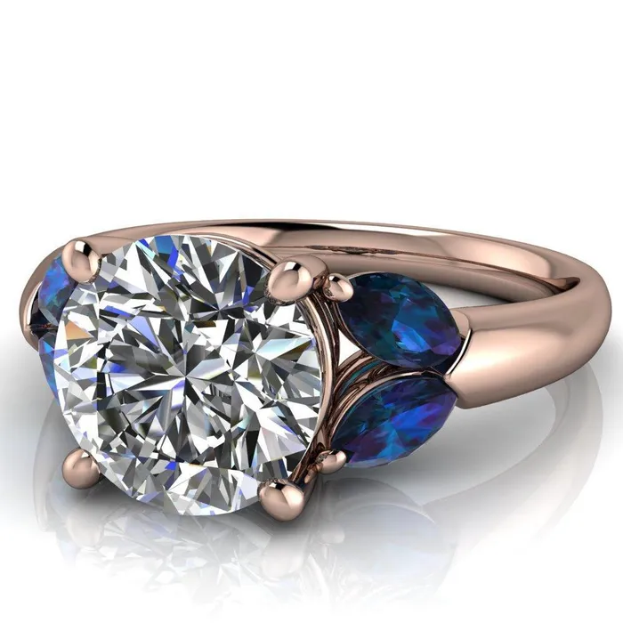 Fire Brilliance Rings Adrenne Round Center Stone 4 Prong Double Alexandrite Marquise Side Ring