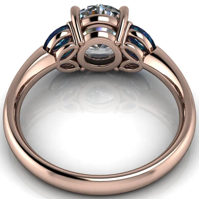 Fire Brilliance Rings Adrenne Round Center Stone 4 Prong Double Alexandrite Marquise Side Ring
