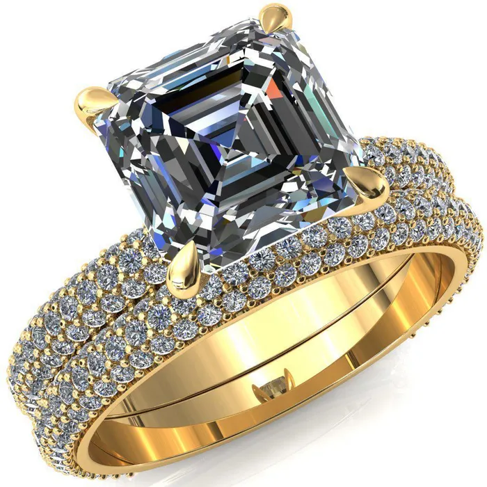 Fire Brilliance Rings Elley Asscher Moissanite 4 Claw Prong Diamond Accent Engagement Ring Fire Brilliance Rings Elley Asscher Moissanite 4 Claw Prong Diamond Accent Engagement Ring