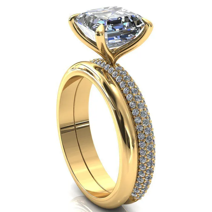 Fire Brilliance Rings Elley Asscher Moissanite 4 Claw Prong Diamond Accent Engagement Ring