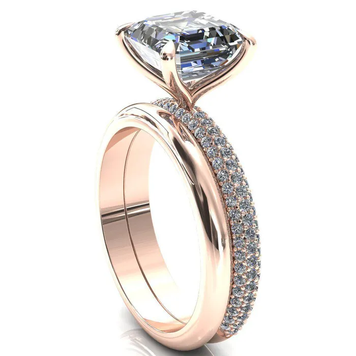 Fire Brilliance Rings Elley Asscher Moissanite 4 Claw Prong Diamond Accent Engagement Ring