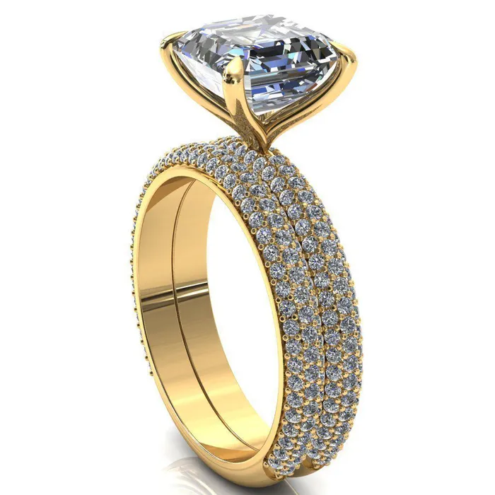 Fire Brilliance Rings Elley Asscher Moissanite 4 Claw Prong Diamond Accent Engagement Ring