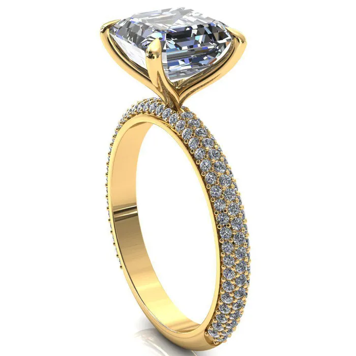 Fire Brilliance Rings Elley Asscher Moissanite 4 Claw Prong Diamond Accent Engagement Ring
