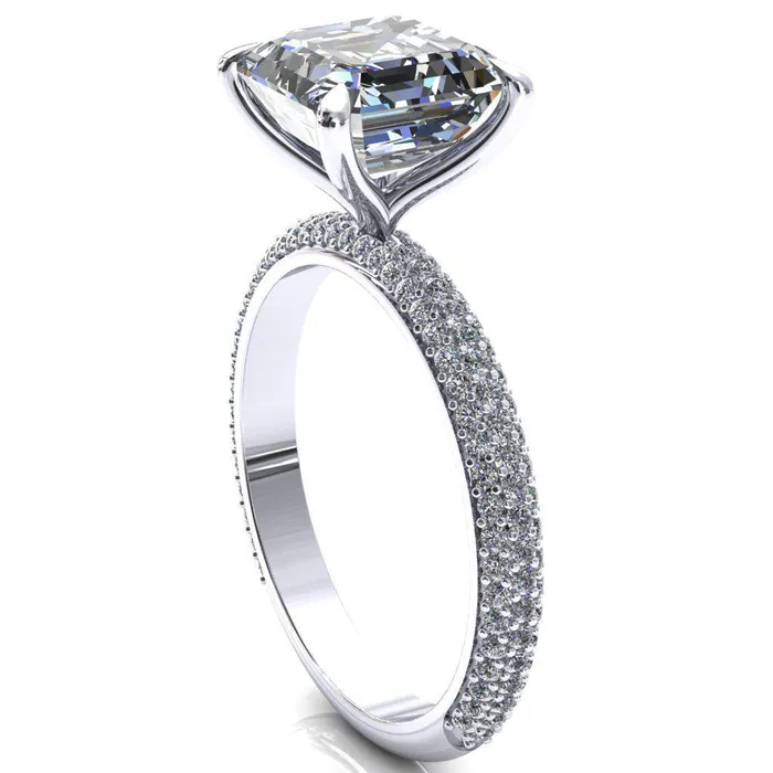Fire Brilliance Rings Elley Asscher Moissanite 4 Claw Prong Diamond Accent Engagement Ring
