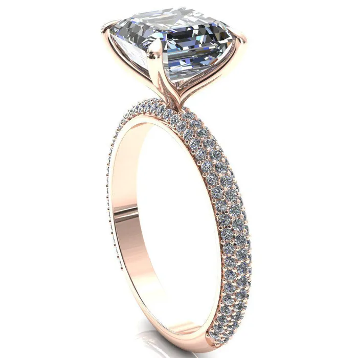 Fire Brilliance Rings Elley Asscher Moissanite 4 Claw Prong Diamond Accent Engagement Ring