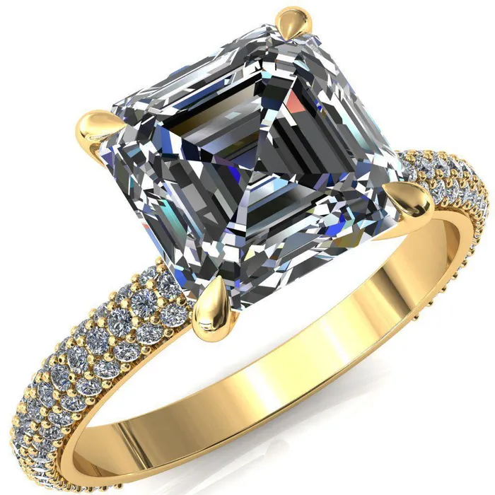Fire Brilliance Rings Elley Asscher Moissanite 4 Claw Prong Diamond Accent Engagement Ring