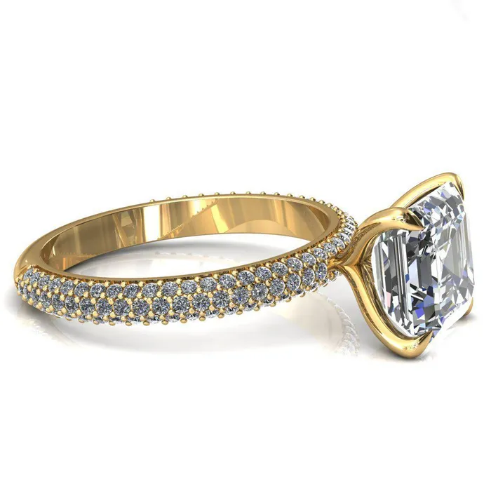 Fire Brilliance Rings Elley Asscher Moissanite 4 Claw Prong Diamond Accent Engagement Ring