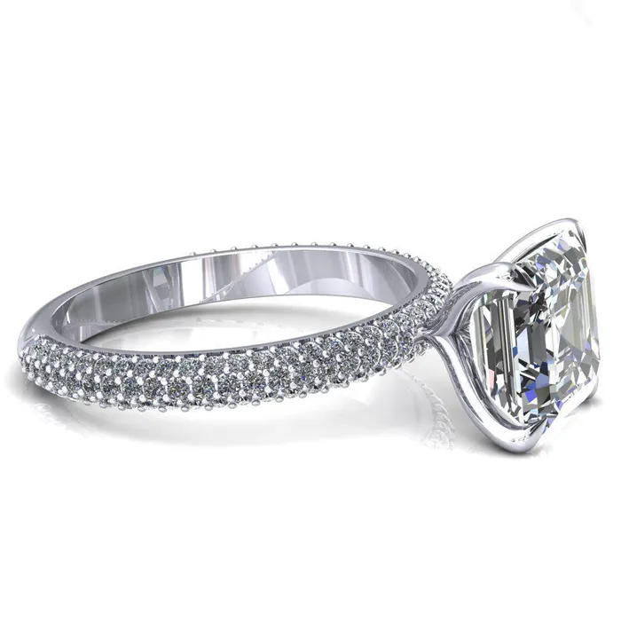 Fire Brilliance Rings Elley Asscher Moissanite 4 Claw Prong Diamond Accent Engagement Ring