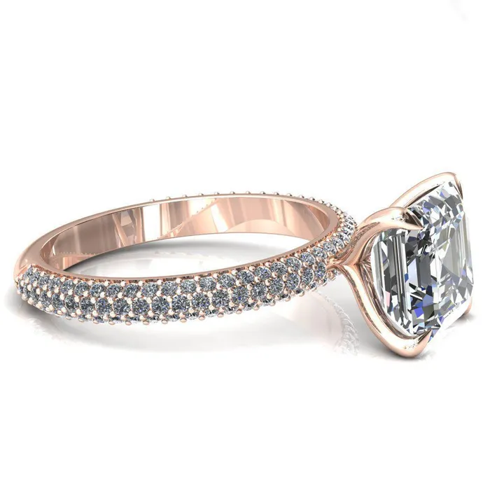 Fire Brilliance Rings Elley Asscher Moissanite 4 Claw Prong Diamond Accent Engagement Ring
