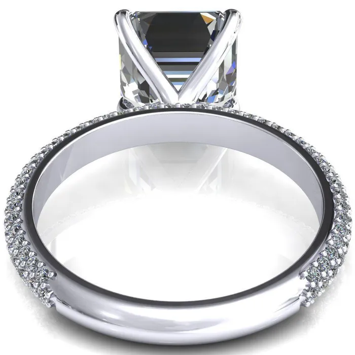 Fire Brilliance Rings Elley Asscher Moissanite 4 Claw Prong Diamond Accent Engagement Ring