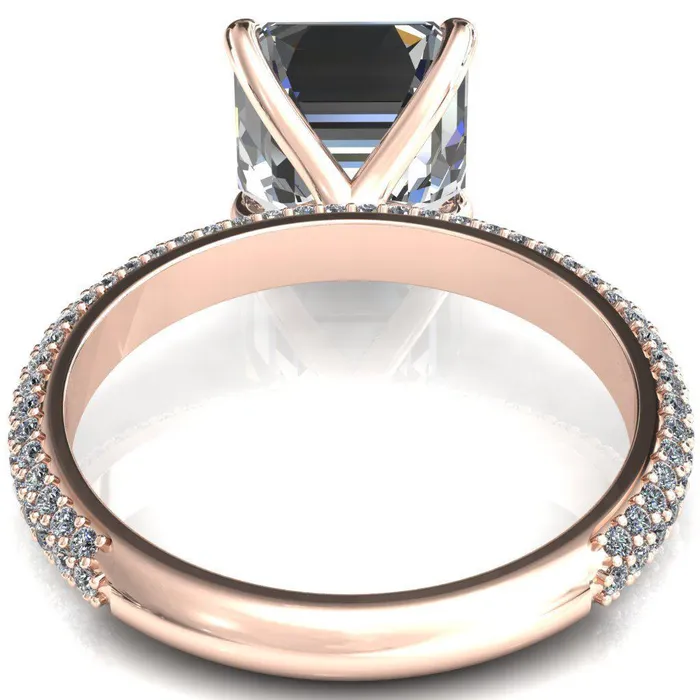 Fire Brilliance Rings Elley Asscher Moissanite 4 Claw Prong Diamond Accent Engagement Ring