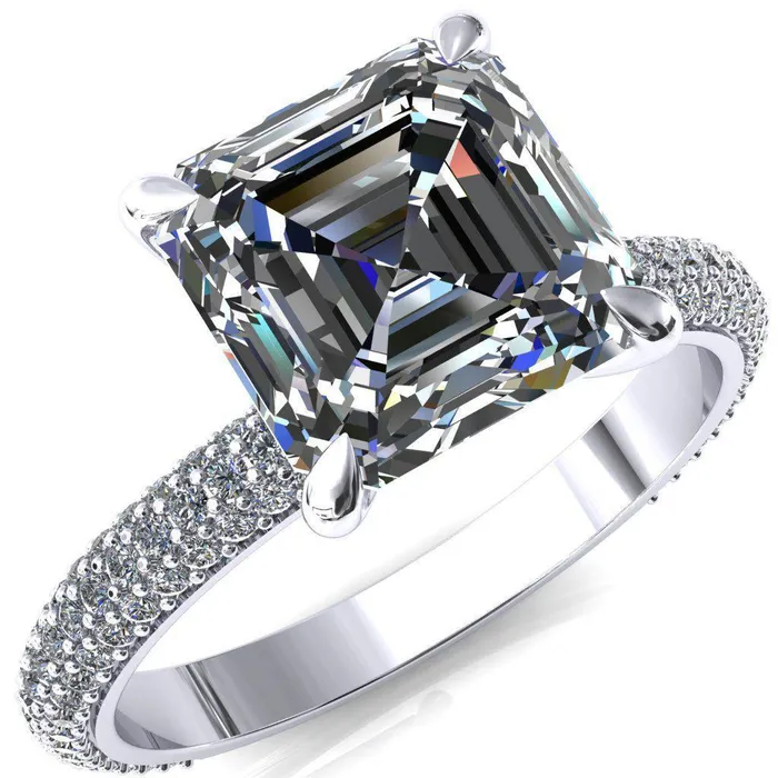 Fire Brilliance Rings Elley Asscher Moissanite 4 Claw Prong Diamond Accent Engagement Ring