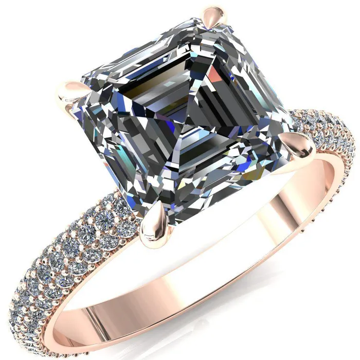 Fire Brilliance Rings Elley Asscher Moissanite 4 Claw Prong Diamond Accent Engagement Ring