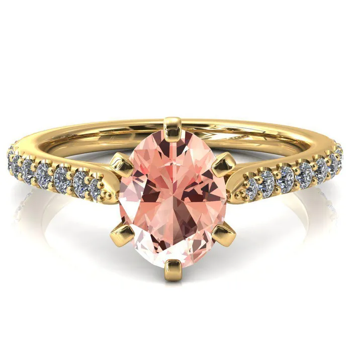 Fire Brilliance Rings Kelsy Oval Champagne Sapphire 6 Prong 34 Shared Scalloped Inverted Cathedral Ring