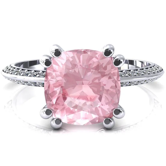 Fire Brilliance Rings Nancy Cushion Pink Sapphire 4 Double Prong 12 Eternity Diamond Knife Shank Accent Engagement Ring Fire Brilliance Rings Nancy Cushion Pink Sapphire 4 Double Prong 12 Eternity Diamond Knife Shank Accent Engagement Ring