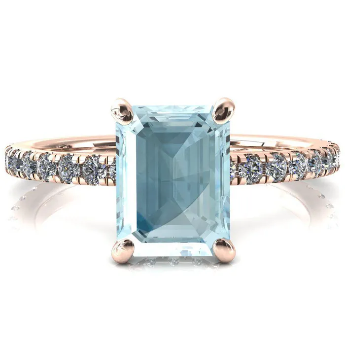 Fire Brilliance Rings Sicili Emerald Aqua Blue Spinel 4 Prong 34 Micro Pave Diamond Engagement Ring