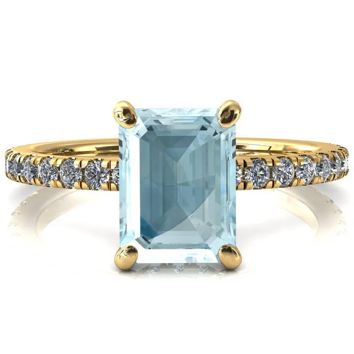 Fire Brilliance Rings Sicili Emerald Aqua Blue Spinel 4 Prong 34 Micro Pave Diamond Engagement Ring