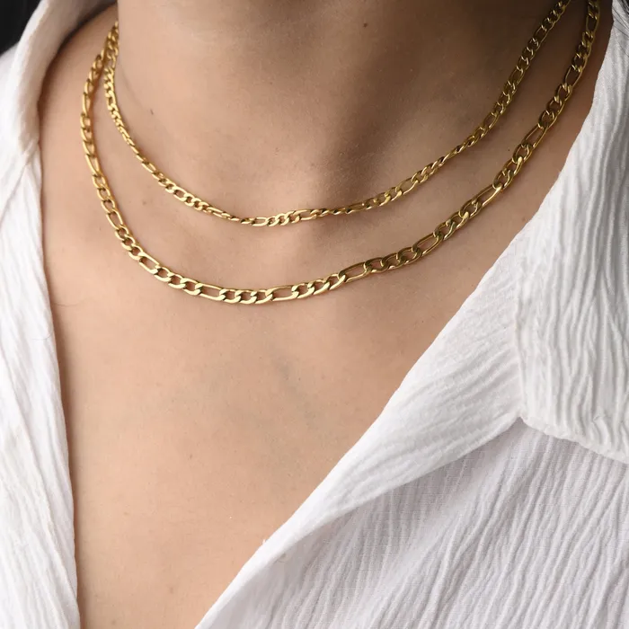 Jewelvers 18K GoldFilled Double Layer Figaro Link Chain Necklace Necklaces Jewelvers 18K GoldFilled Double Layer Figaro Link Chain Necklace Necklaces