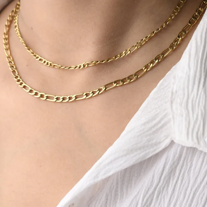Jewelvers 18K GoldFilled Double Layer Figaro Link Chain Necklace Necklaces Jewelvers 18K GoldFilled Double Layer Figaro Link Chain Necklace Necklaces