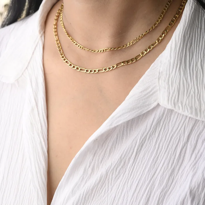 Jewelvers 18K GoldFilled Double Layer Figaro Link Chain Necklace Necklaces Jewelvers 18K GoldFilled Double Layer Figaro Link Chain Necklace Necklaces