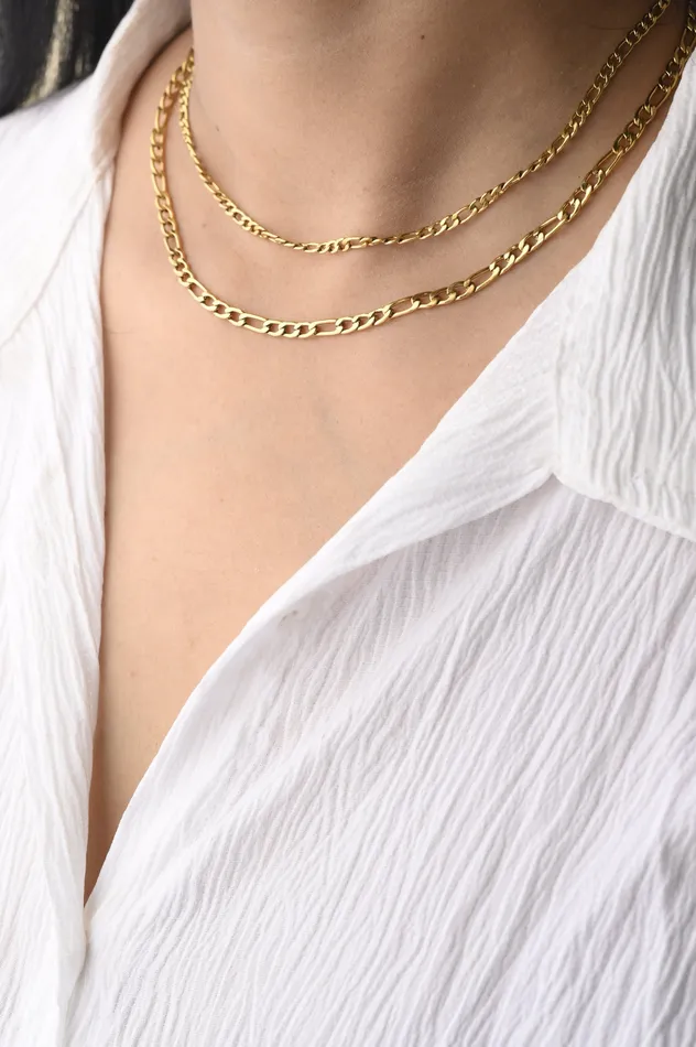 Jewelvers 18K GoldFilled Double Layer Figaro Link Chain Necklace Necklaces Jewelvers 18K GoldFilled Double Layer Figaro Link Chain Necklace Necklaces
