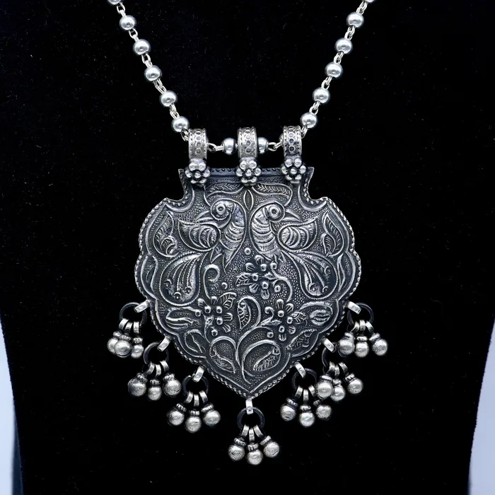Necklaces TRIBAL ORNAMENTS 30 925 sterling silver handmade 4mm beaded long necklace with unique design traditional Peacock cultural charm necklace jewelry Set706 Necklaces TRIBAL ORNAMENTS 30 925 sterling silver handmade 4mm beaded long necklace with unique design traditional Peacock cultural charm necklace jewelry Set706