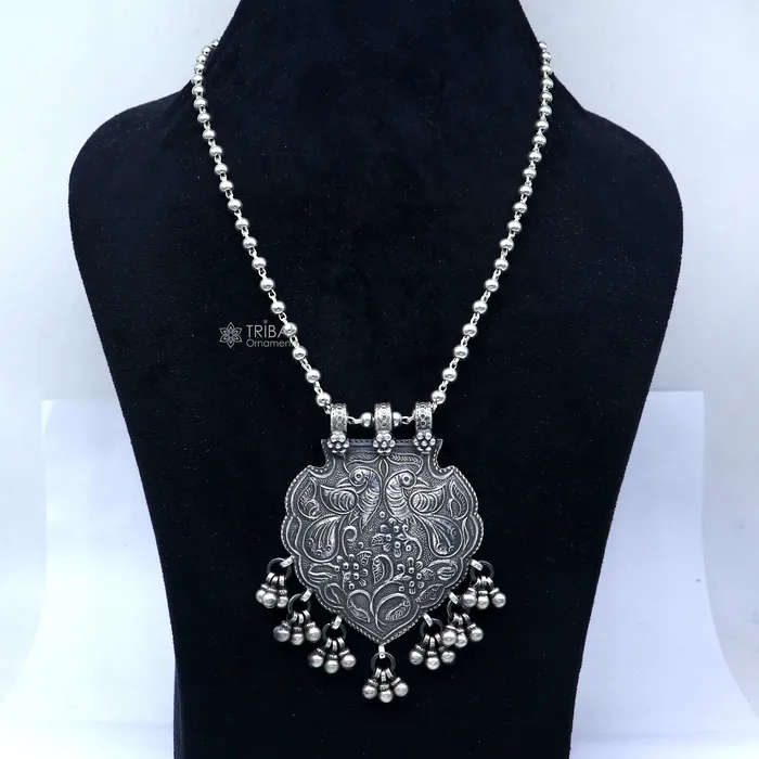 Necklaces TRIBAL ORNAMENTS 30 925 sterling silver handmade 4mm beaded long necklace with unique design traditional Peacock cultural charm necklace jewelry Set706 Necklaces TRIBAL ORNAMENTS 30 925 sterling silver handmade 4mm beaded long necklace with unique design traditional Peacock cultural charm necklace jewelry Set706
